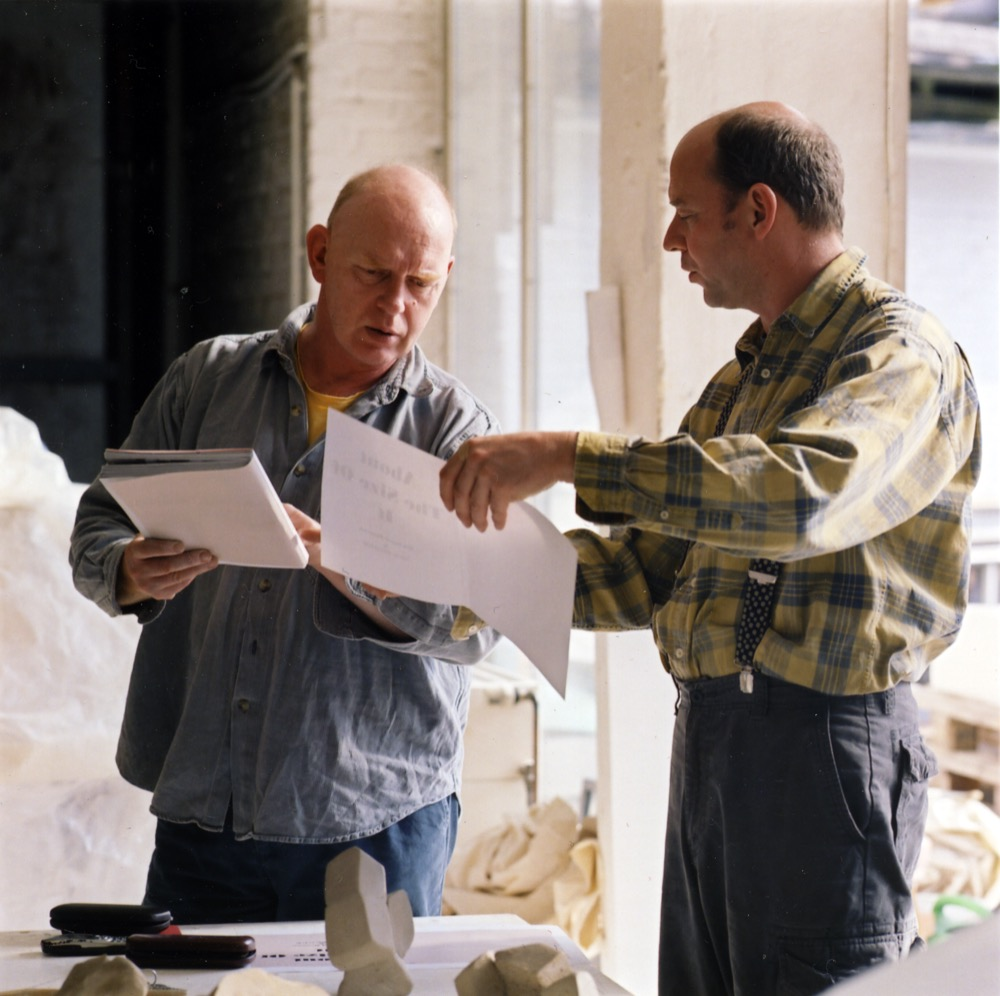 Richard Deacon talking with Niels Dietrich at his ceramics studio