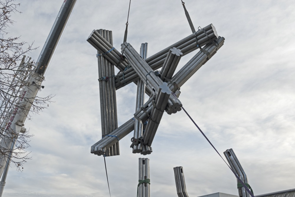 Trial installation at Twin Engineering of a sculpture intended for a client in the USA